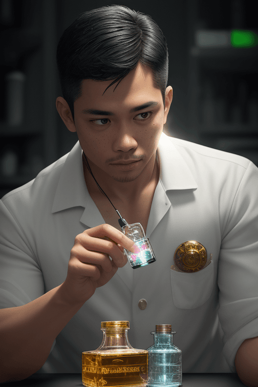 AI generated: photorealistic, ultra highly intricate detailed, professional  Back in the lab, filipino nationality...