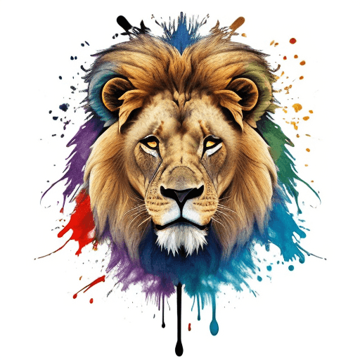 AI generated: Colored Splash ink Lion White background
