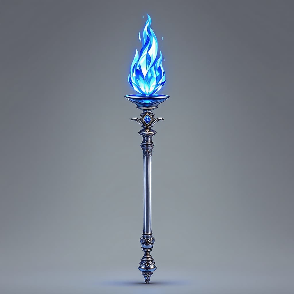 AI generated: Medium-short length, smooth, photo-realistic, royal, silver scepter, rounded bottom, smooth, disk-li...
