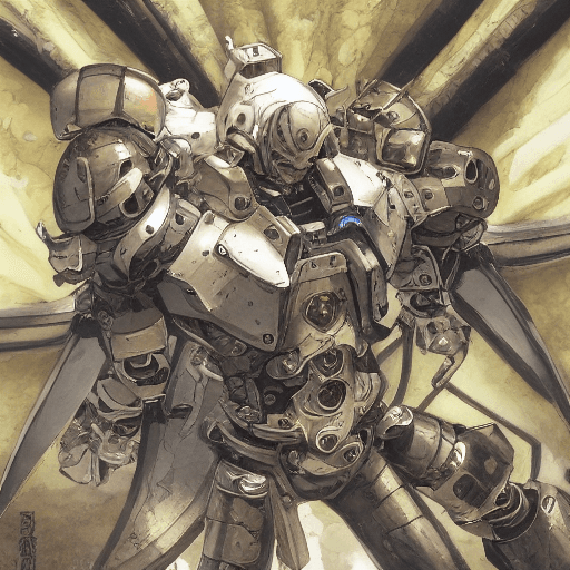 AI generated: men mech warrior by Masamune Shirow, manga, single face, trending on artstation, WLOP, detailed, int...