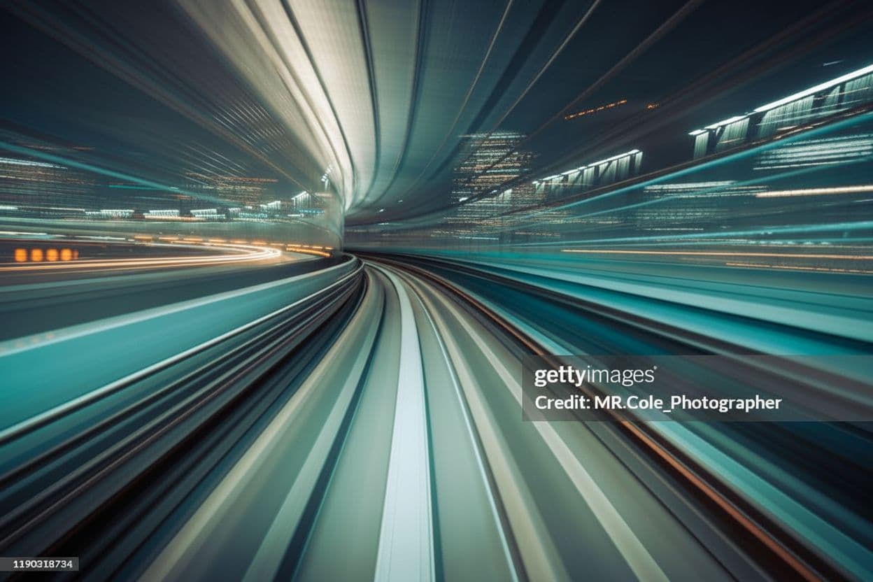 AI generated: Fluchtpunkt, glowing lights, moving lights, long exposure, Dynamik, racing street, speed, symetric, ...