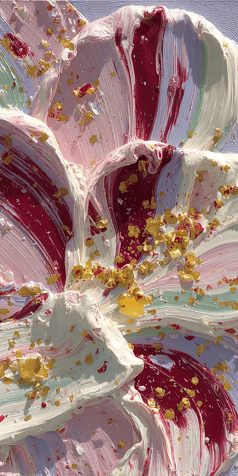 AI generated: a close-up of an abstract painting with thick impasto, light red and white colors, visible brush str...