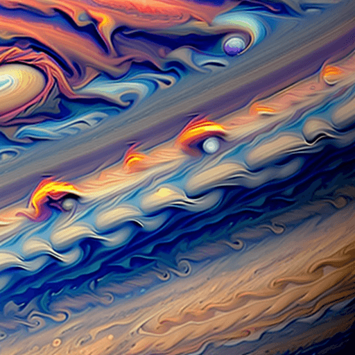 AI generated: A captured photo that captures the vivid colors and swirling storms of Jupiter, the largest planet i...