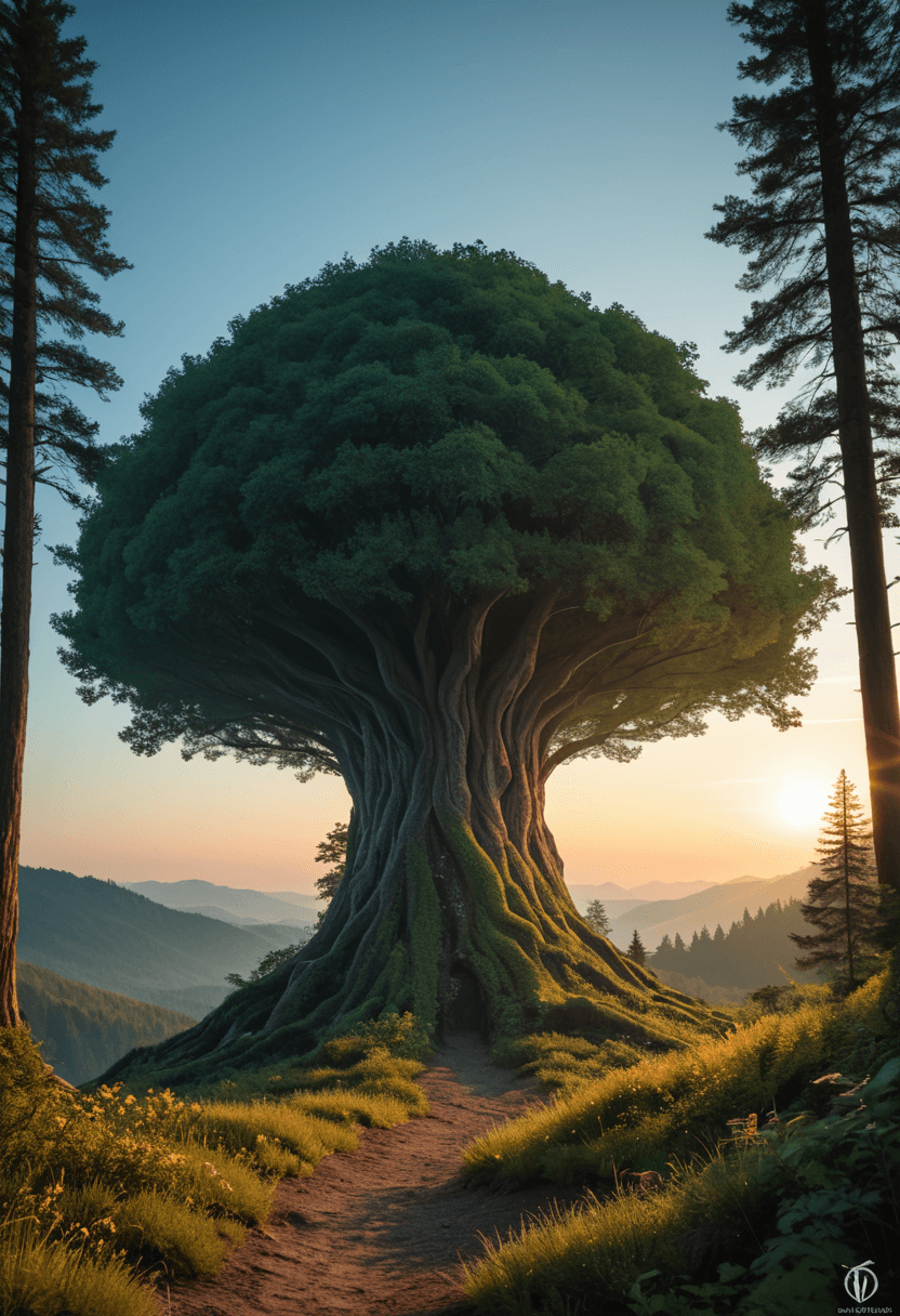 AI generated: Forest witch,dynamic colors,fantasy landscape setting,alien plants,sunset,highres,realistic