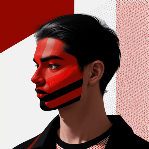 AI generated: modern art, man model face side with minimalist overlay of stripes graphic design, flat, focus on th...