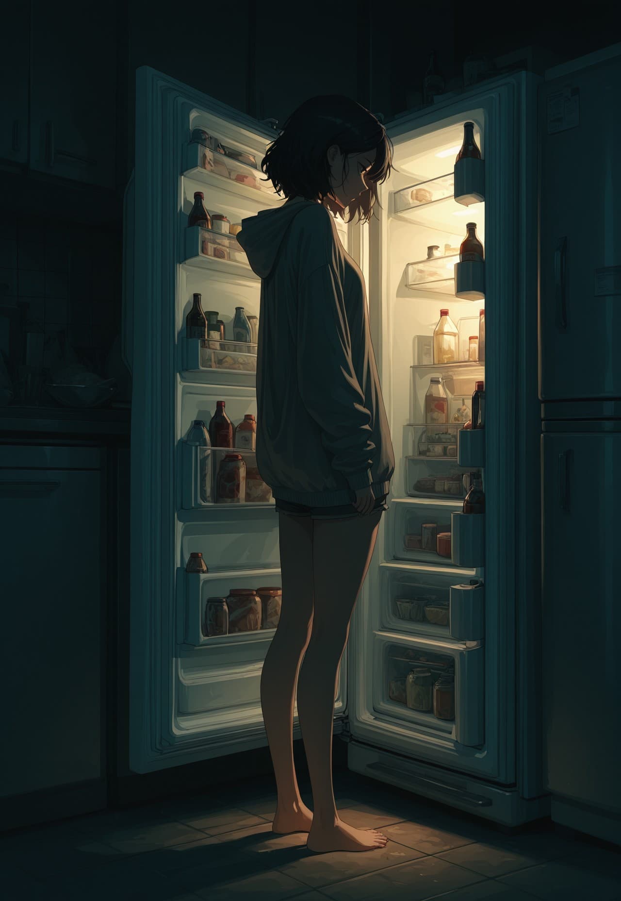 Night journey to refrigerator (mood art)