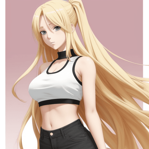 AI generated: hot long blonde hair anime girl tall and hot crop top fat