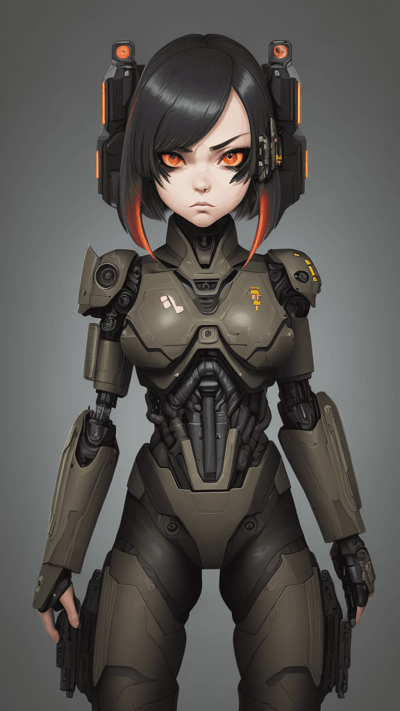 AI generated: in a neutral background portrait of little ((((Cyborg/army/female)))):4.4, wear((army attire)):2.2, ...