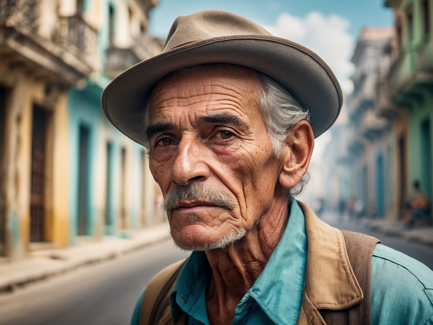 AI generated: a man with a hat and a backpack on a street, a character portrait by Matteo Pérez, featured on cg so...