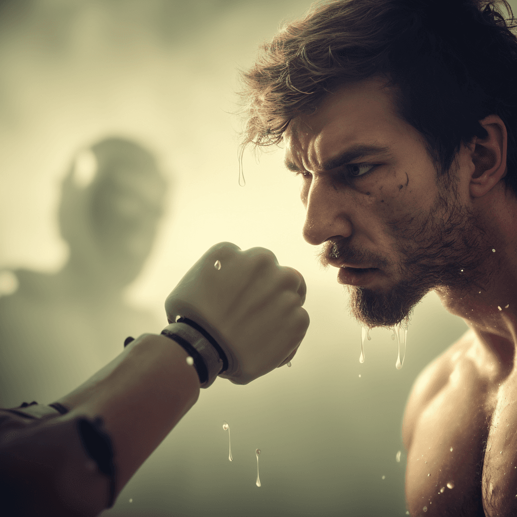 AI generated: action captured on gopro dramatic moody nostalgic grainy film by alessio albi, (punch robot in face,...