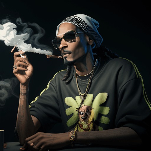 AI generated: Snoop Dog doing what he does best, lighting up a new joint, weed smoking, realistic smoke,  Super Re...