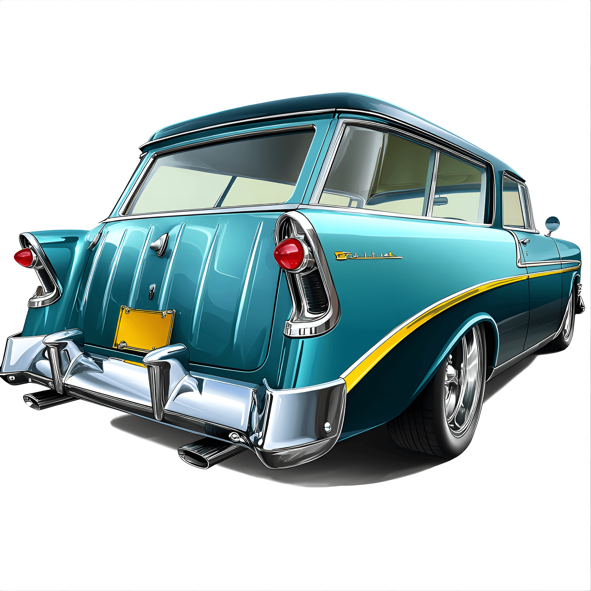 AI generated: retro 1956 Chevrolet Nomad station wagon, detailed in a classic clipart style, showcasing
its chrom...