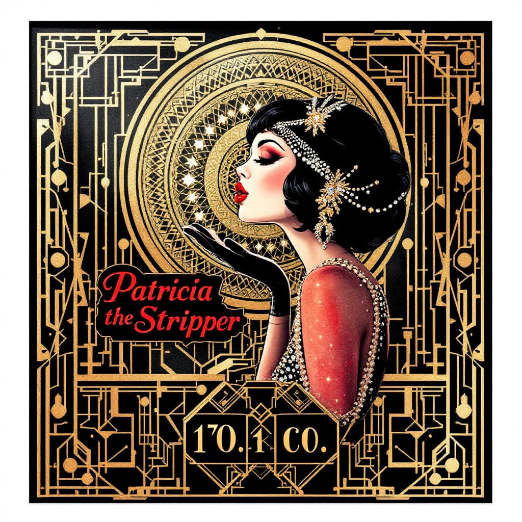 AI generated: A luxurious 1920s Art Deco-style poster in a palette of rich gold, deep black, and crimson red. A gl...