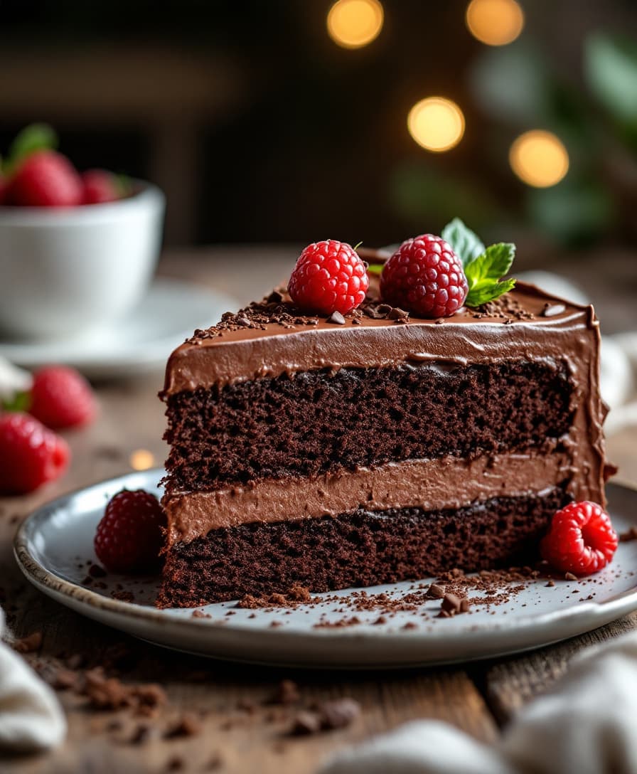 AI generated: rich chocolate cake, ultra-detailed, gooey chocolate frosting, decadent layers, a sprinkle of chocol...