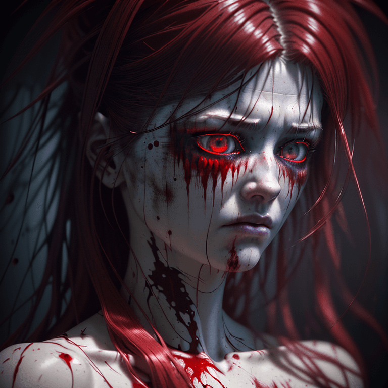 AI generated: an ultra realistic ethereal portrait of a paranormal  humanoid creature, long retro messy hair, empt...