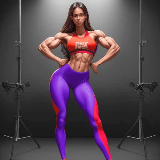 AI generated: Beautiful girl, stands and shows her perfect figure to her full height, well - developed muscles, be...