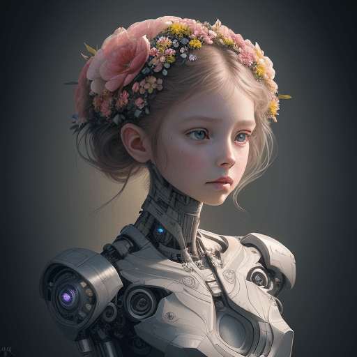 AI generated: concept a dreamlike, hyperrealistic, 
cyborg flower  girl   4k, award winning, portrait of a girl wi...
