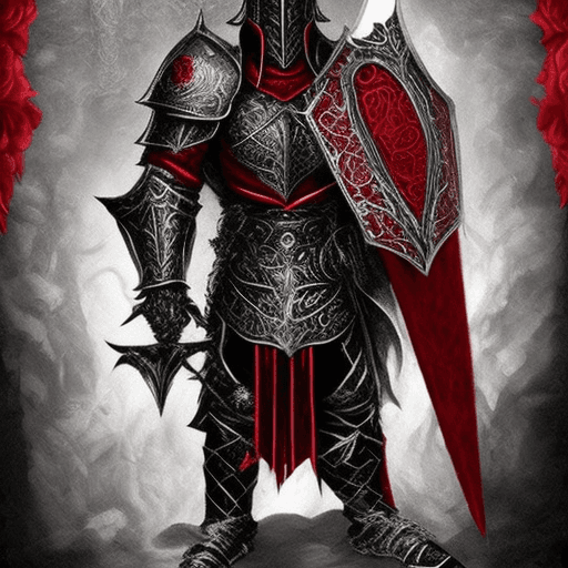 AI generated: High Gothic Dark Fantasy Style intricate, ornate Knight in guilded black Knight armor with a Sword a...