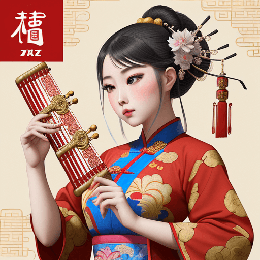 AI generated: "Illustration, girl playing the Chinese flute, opera music, random two to three colors, outline, edg...