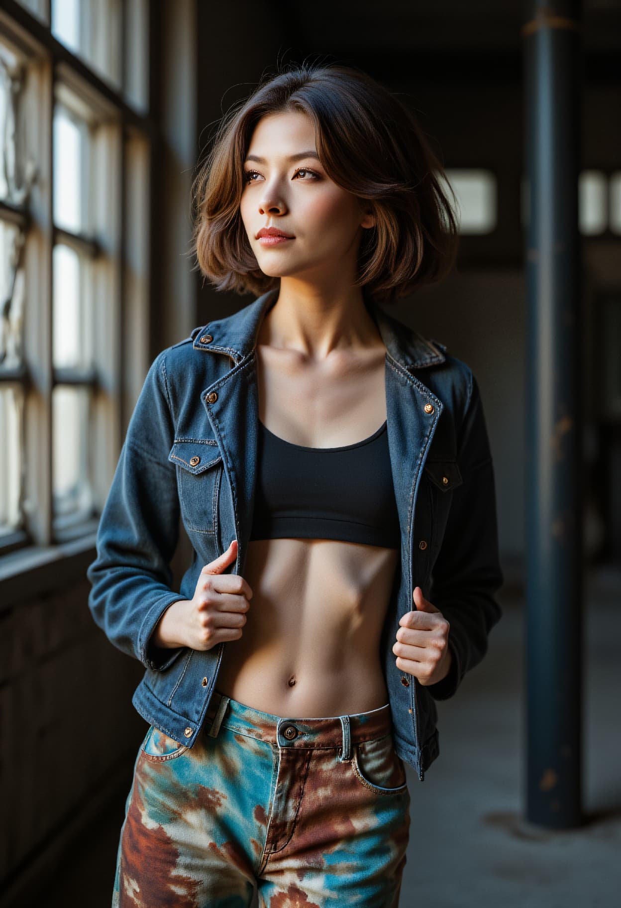 AI generated: candid, High Fashion close up on face photo of a 24 year old Taiwanese-Tibetan female curvy bombshel...