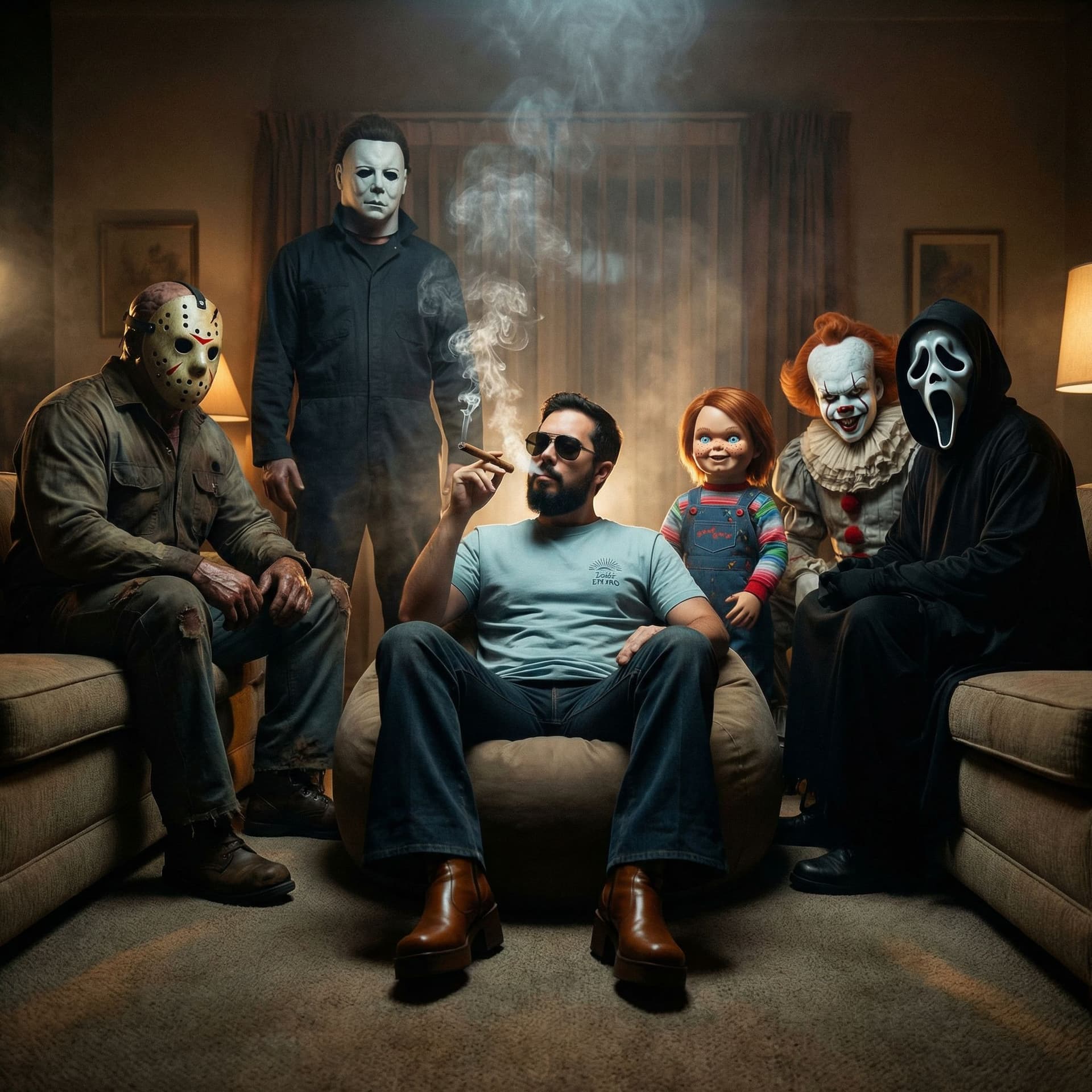 AI generated: {
 "title": "01_circle_on_couch_horror_icons",
 "type": "image",
 "identity_reference": {
 "use_...
