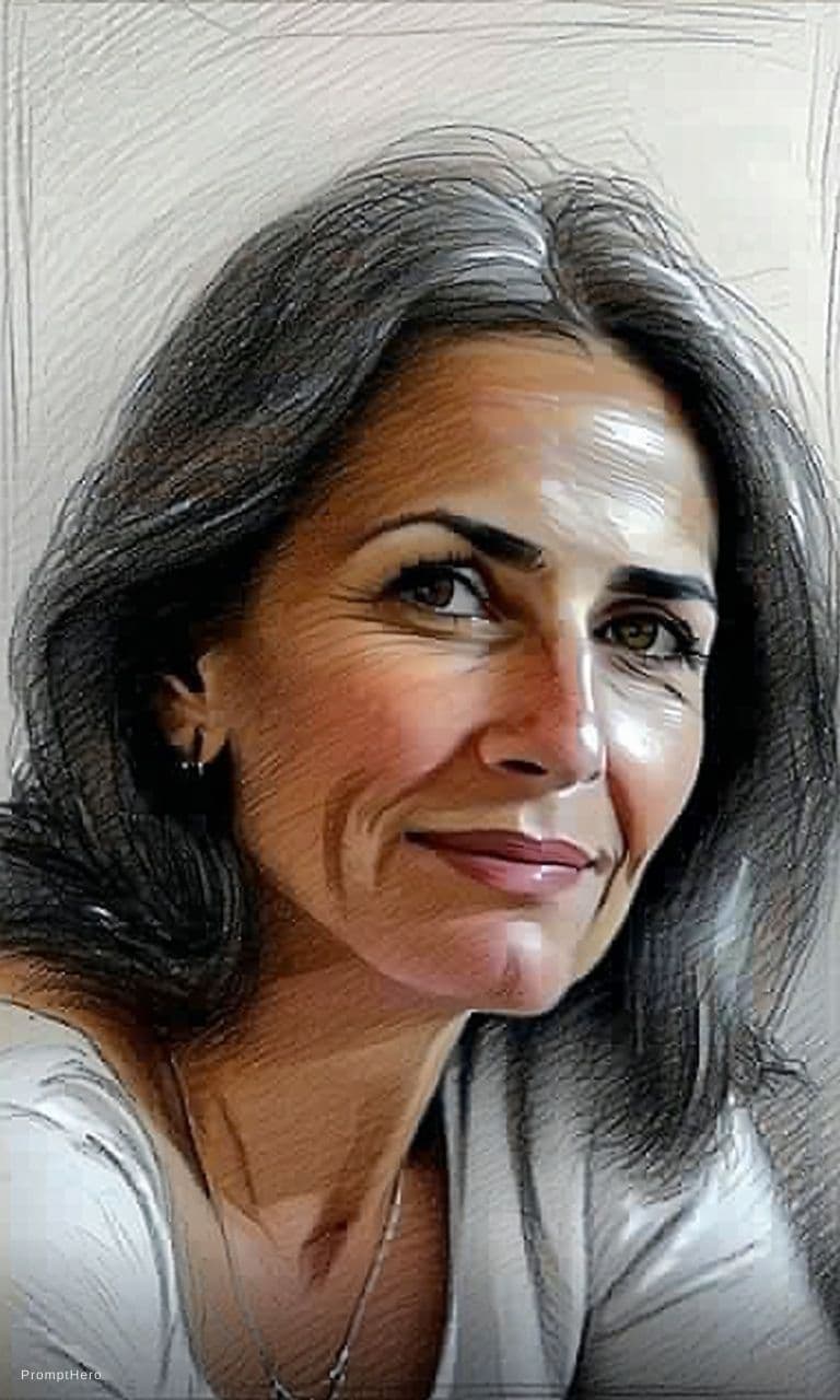 AI generated: "A close-up, monochrome, pencil charcoal sketch of Spanish woman. medium hair style, sitting helples...