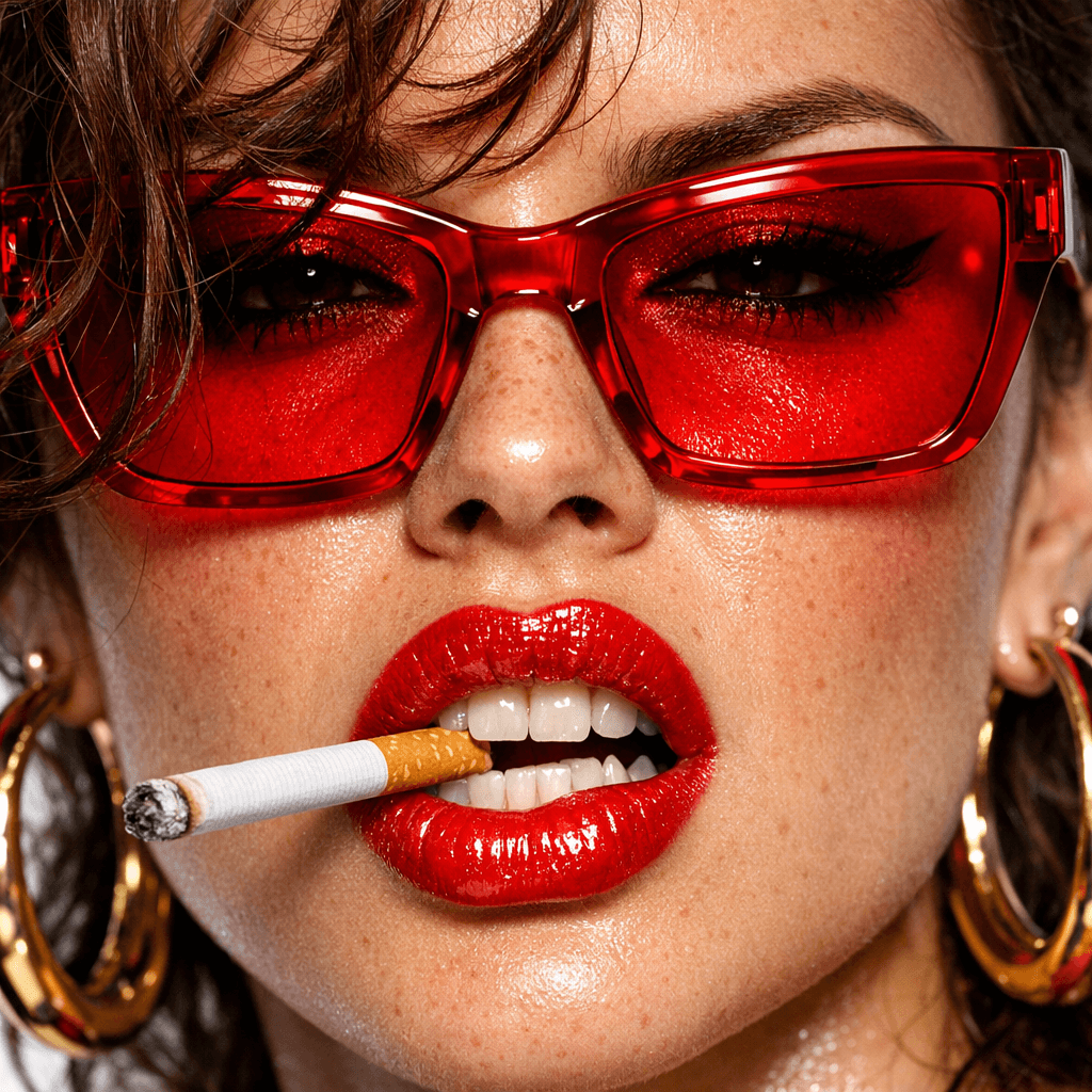AI generated: {
  "subject": {
    "gender": "female",
    "pose": "extreme close-up of face, lips parted bitin...