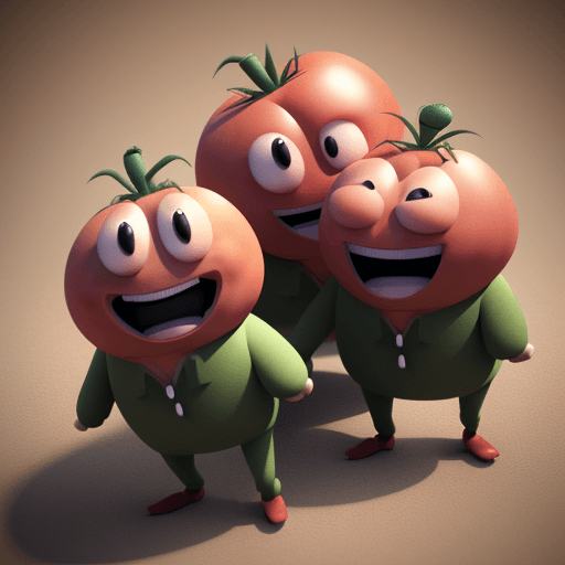 AI generated: Hyper realistic 3d render of 1 tomatomans talking and laughing, funny , 