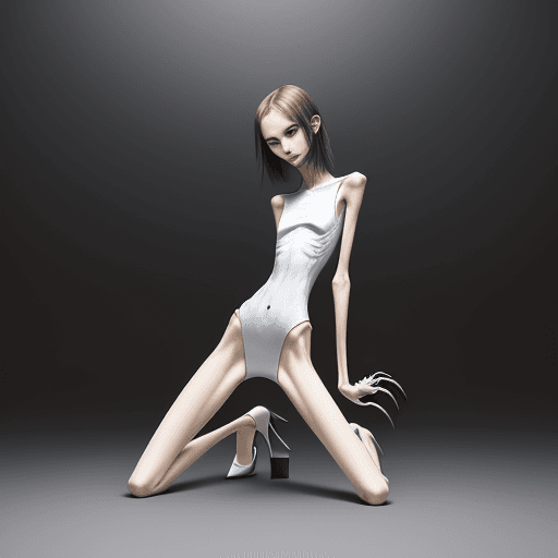 AI generated: very skinny slender girl, with long curved claws, skinny legs and long skinny calves in high heels a...