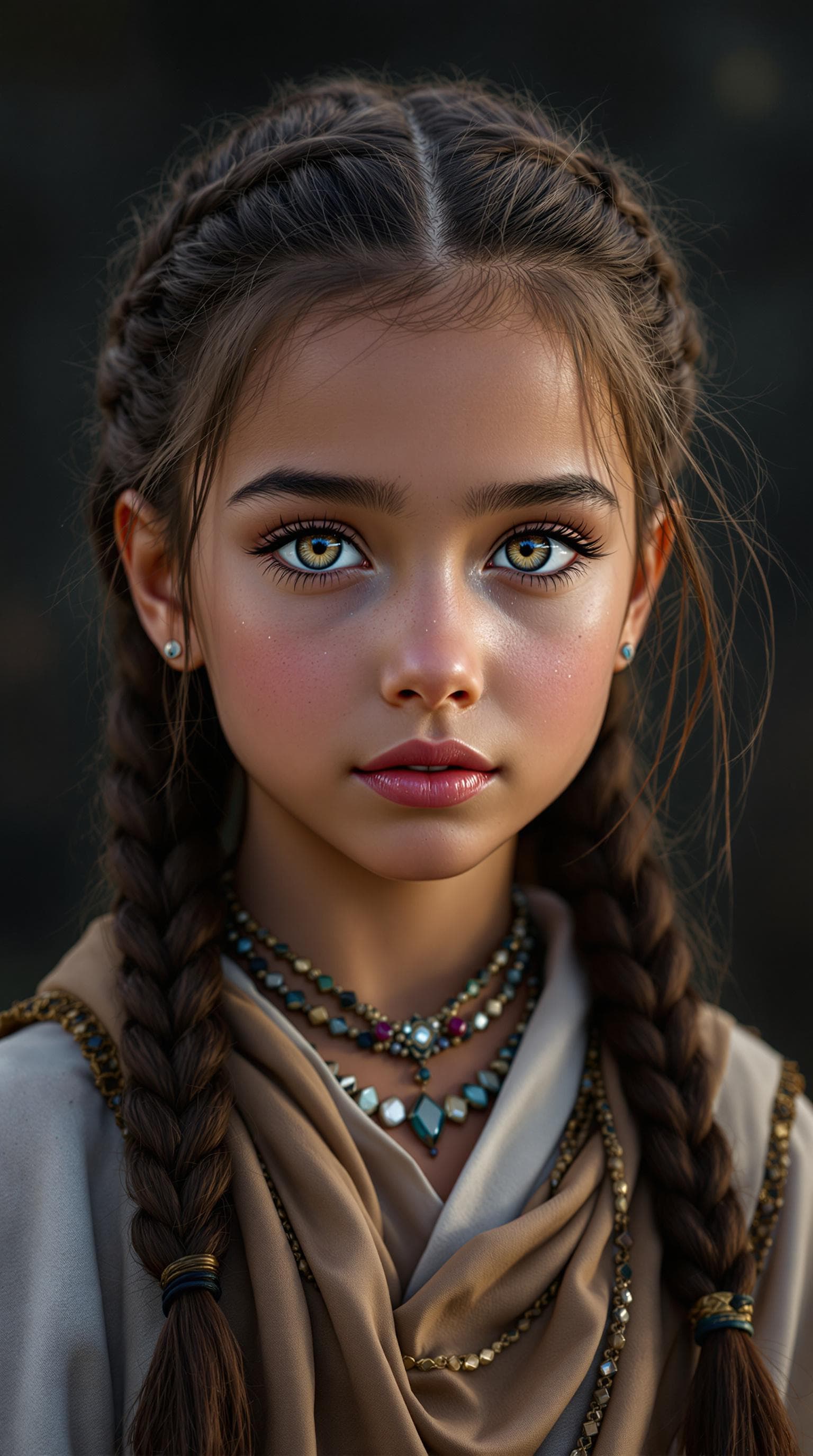 AI generated: a professional photo of a exceptionally beautiful girl in the world (age 7), (seven year old),  Egyp...