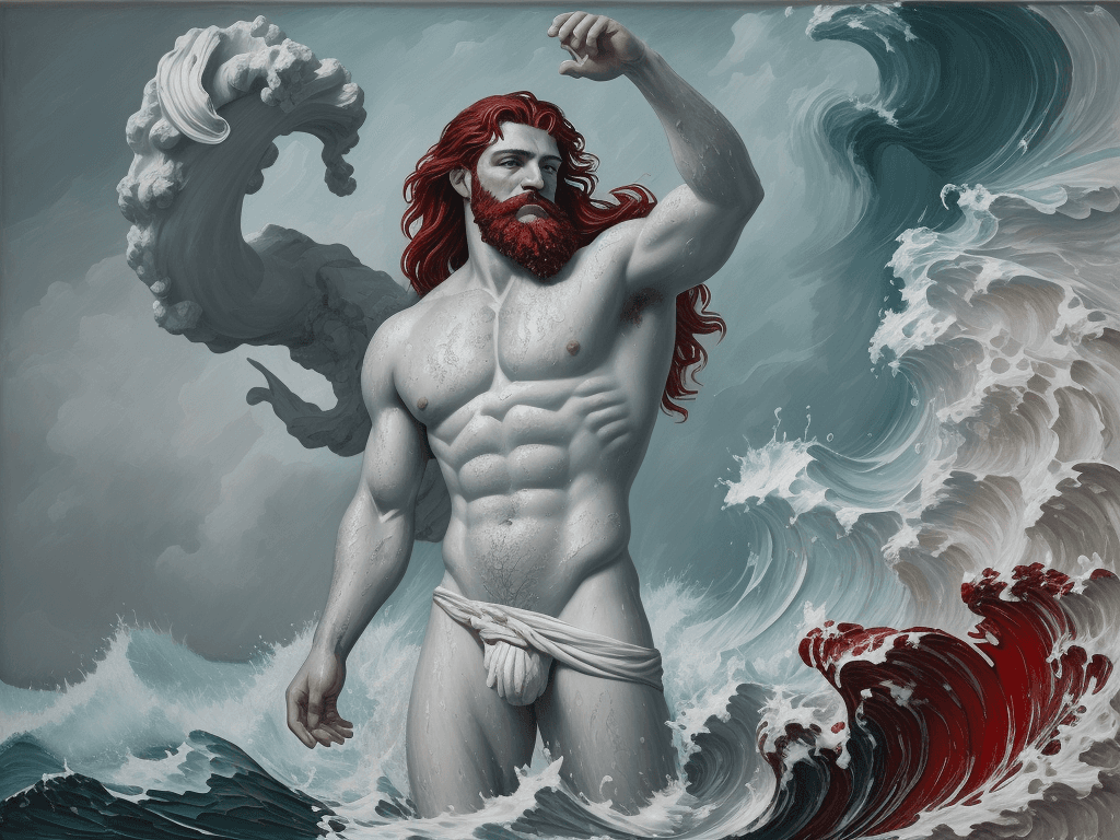 AI generated: the Poseidon, impasto technique, oil painting, contemporary era, primarily monochromatic with accent...