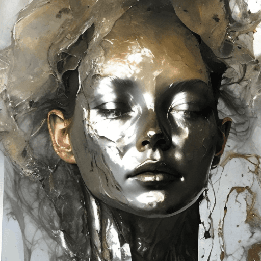 AI generated: a woman, in the style of made of bright silver liquid metal, layered fabrications, nicola samori, br...
