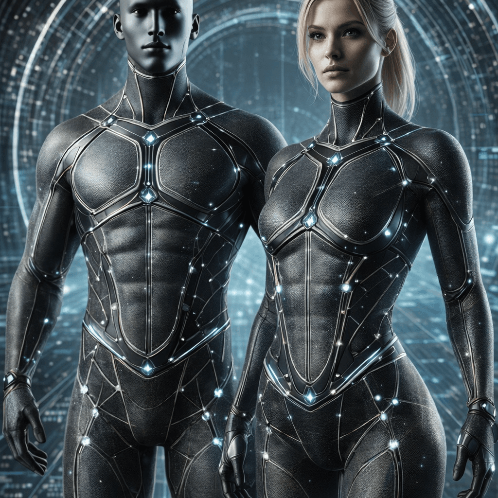 AI generated: The first reference image is my Allumic Outer suit, worn by the space crew. The second reference ima...