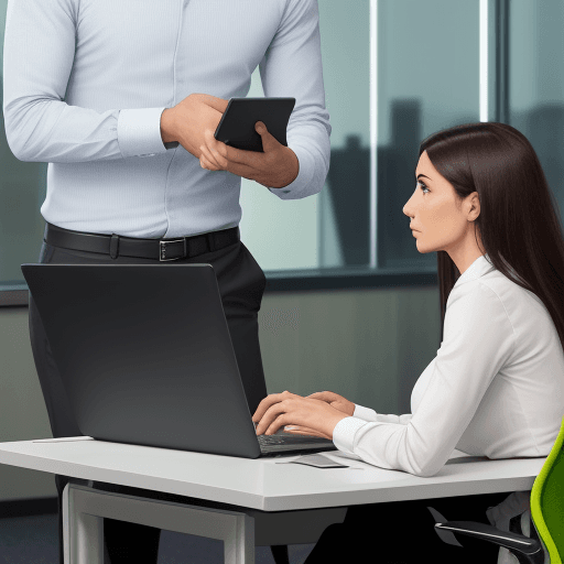AI generated: a professional sales rep with more human like appearance only with five fingers on each hand if poss...
