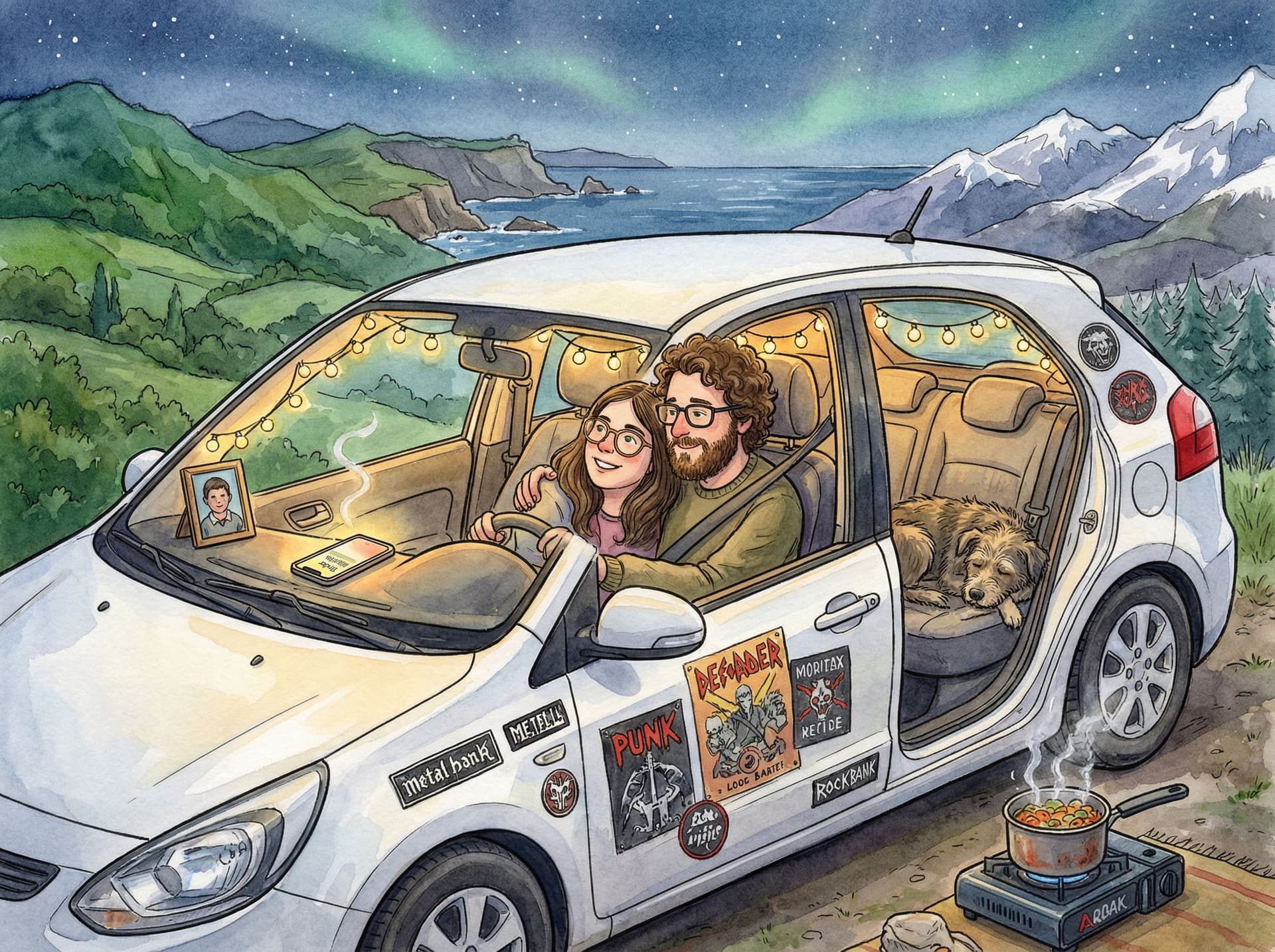 AI generated: A tender, dreamy illustration celebrating a couple’s 2-year anniversary. A vegetarian couple rests i...
