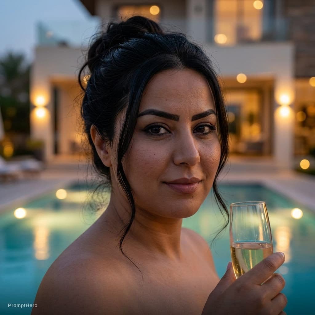 AI generated: A hyper-realistic, ultra-HD 8K image of a stunning woman sitting at the edge of a modern, luxurious ...