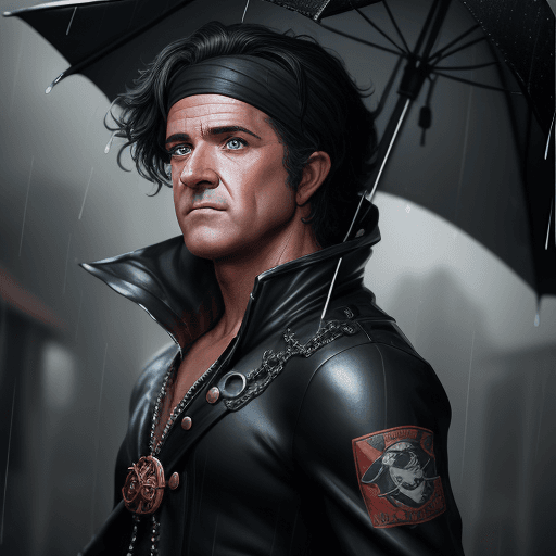 AI generated: young gay with a black pirat suit standing in the rain, in the style of detailed hyperrealism, skott...