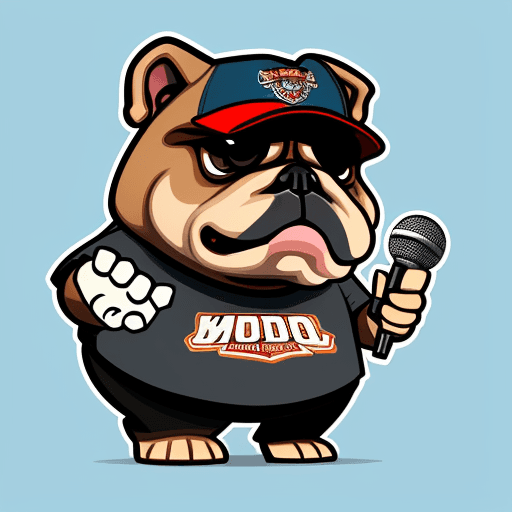 AI generated: Cool bulldog mascot vector holding old microphone in hand logo