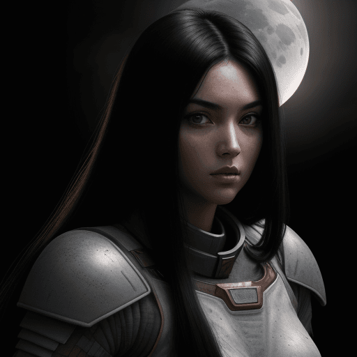 AI generated: High resolution photography female star warrior on moon with long black hair