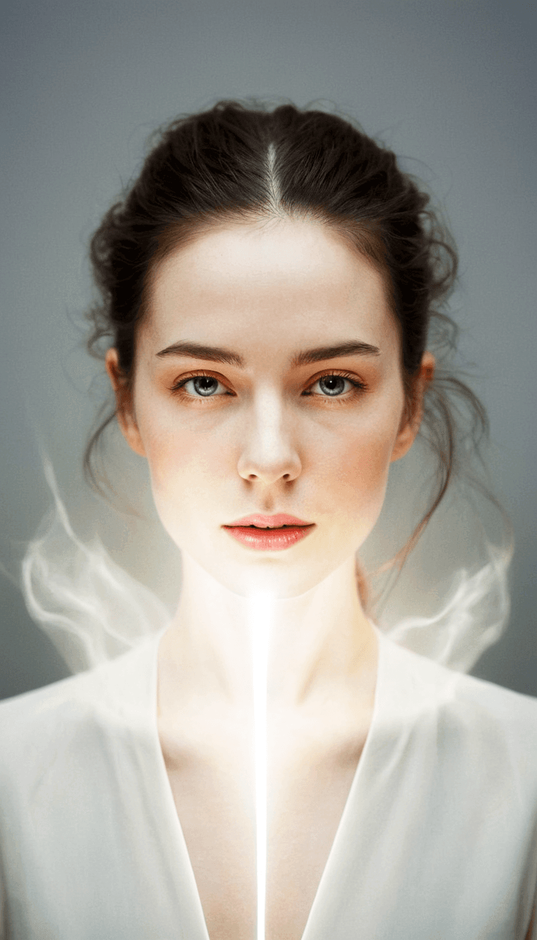 AI generated: digital art, fashion editorial, a close up portrait of beautiful woman is studio with mystic light o...
