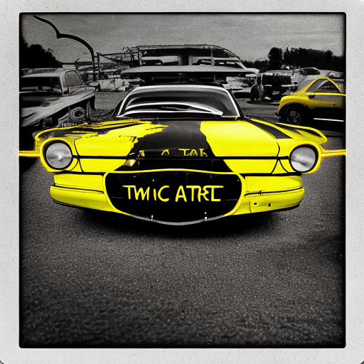 AI generated: Car service with a name. IN.TAR.VAL. The name is yellow with neon lighting. The craftsman repairs a ...