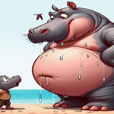 AI generated video: Little hipo trying to puncture big hippo tummy 