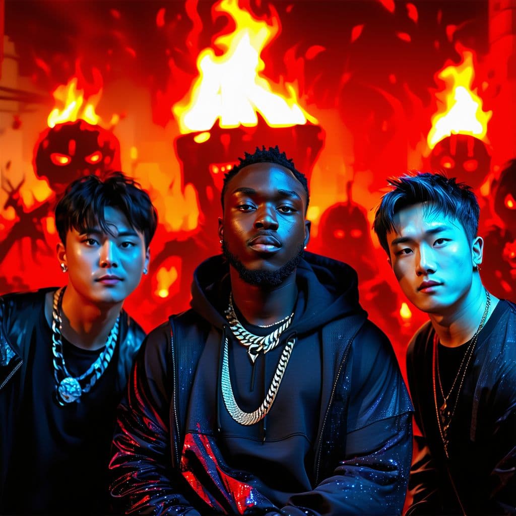 AI generated: ksi, mr beast, ricegum, in hell