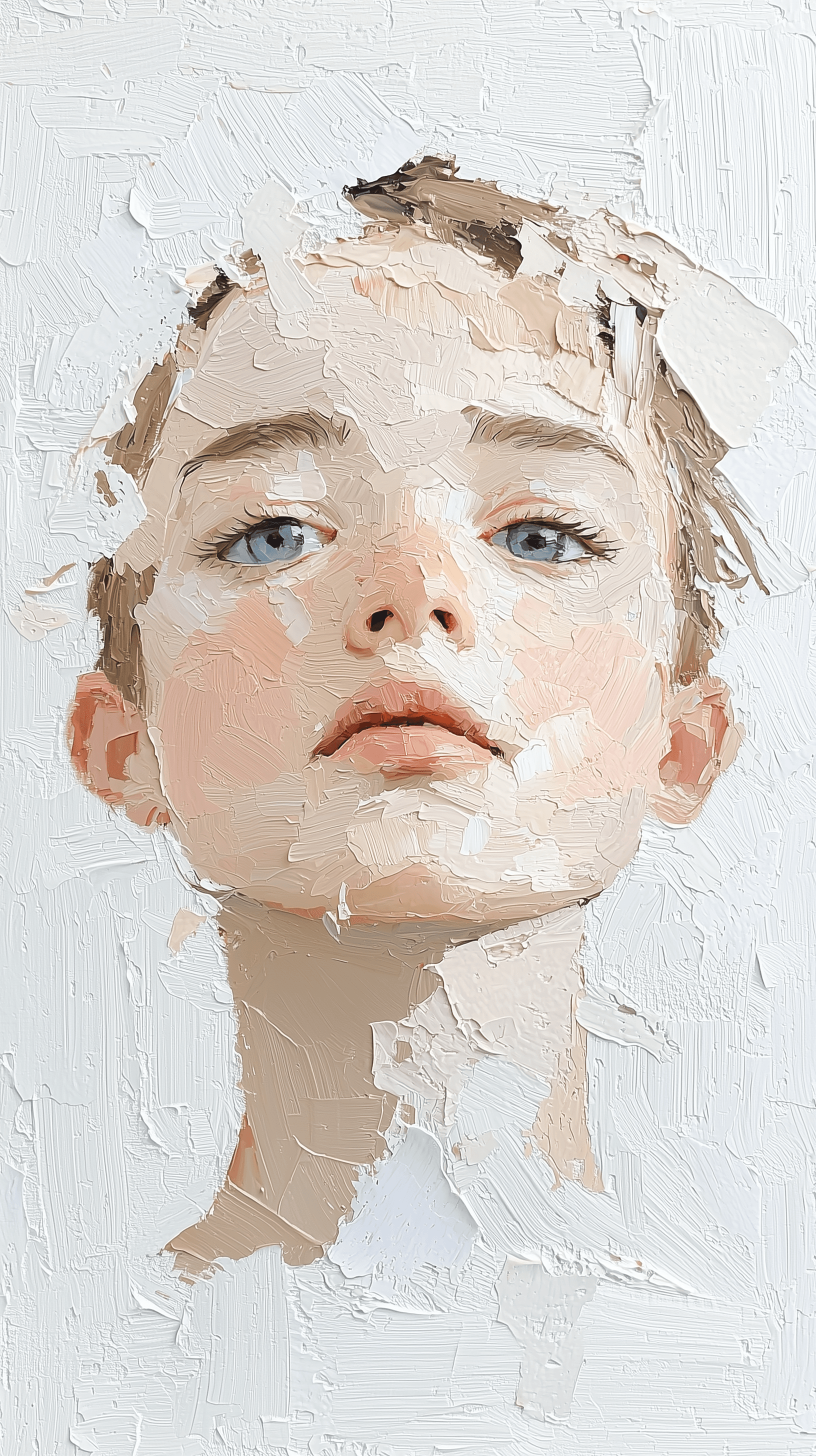 AI generated: artistic, oil painting, portrait of girl, empty eyes, gaze, grainy touch, style inpired by Diego Vel...