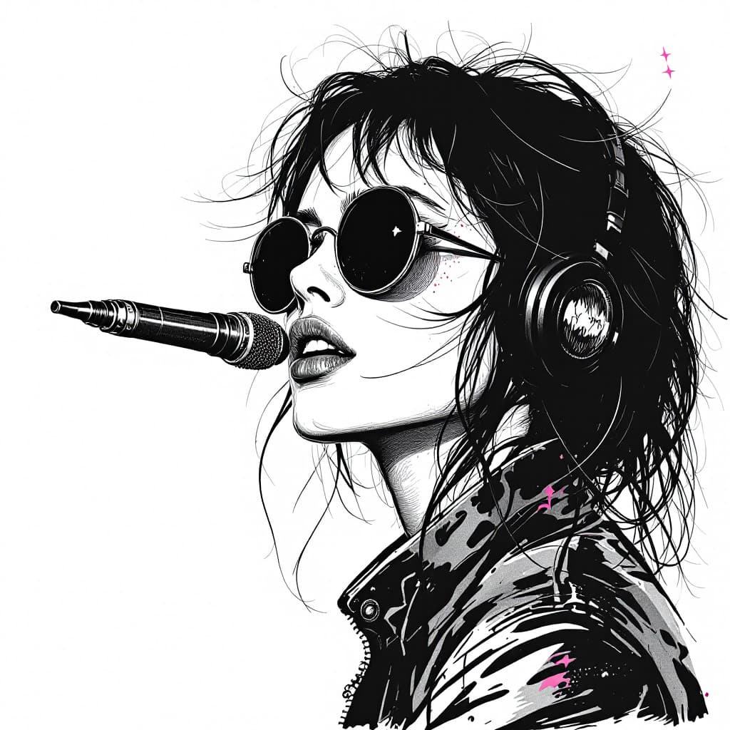 AI generated: A female 80's rocker , in the art style of Graphic Pens