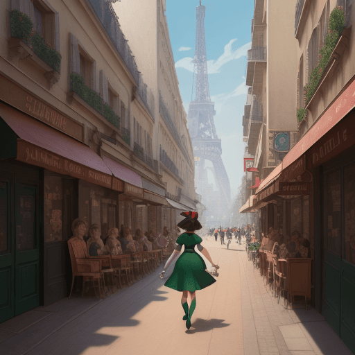 AI generated: an illustration of a girl walking down a street, in the style of disney animation, pre-world war ii ...