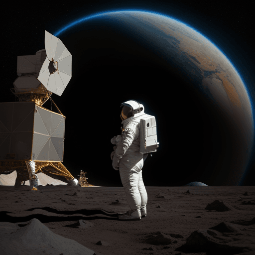 AI generated: Hyper realistic eye level exterior photo of an astronaut standing on a planet looking at 3 planets w...