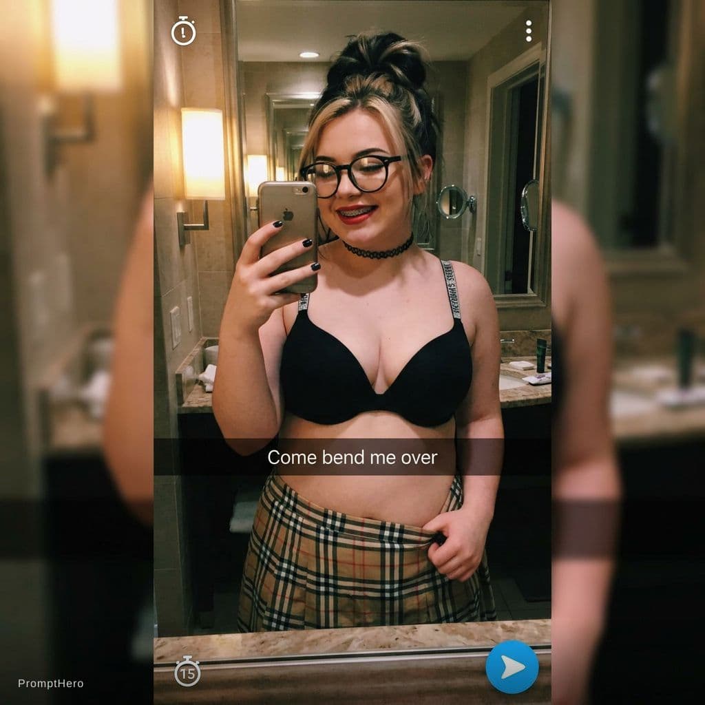 AI generated: {
  "shot_type": "mirror selfie sent via snapchat",
  "snapchat_caption": "Come bend me over",
  "ge...