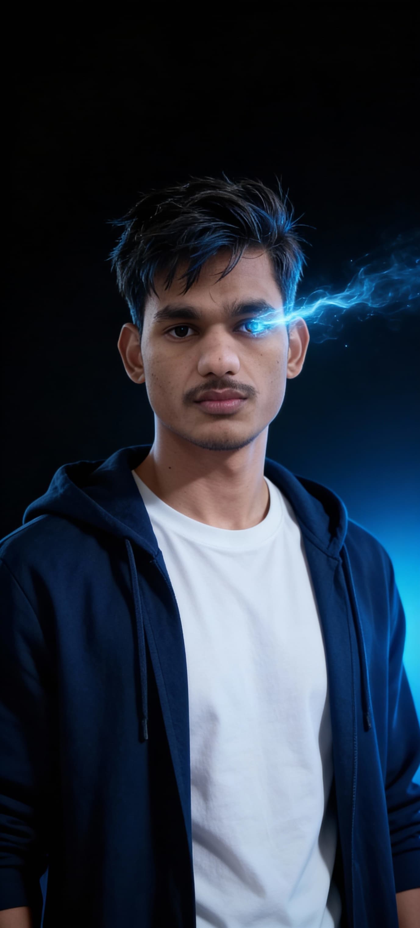 AI generated: A photo-realistic portrait of Sung Jin-Woo from Solo Leveling, looking intensely at the viewer with ...