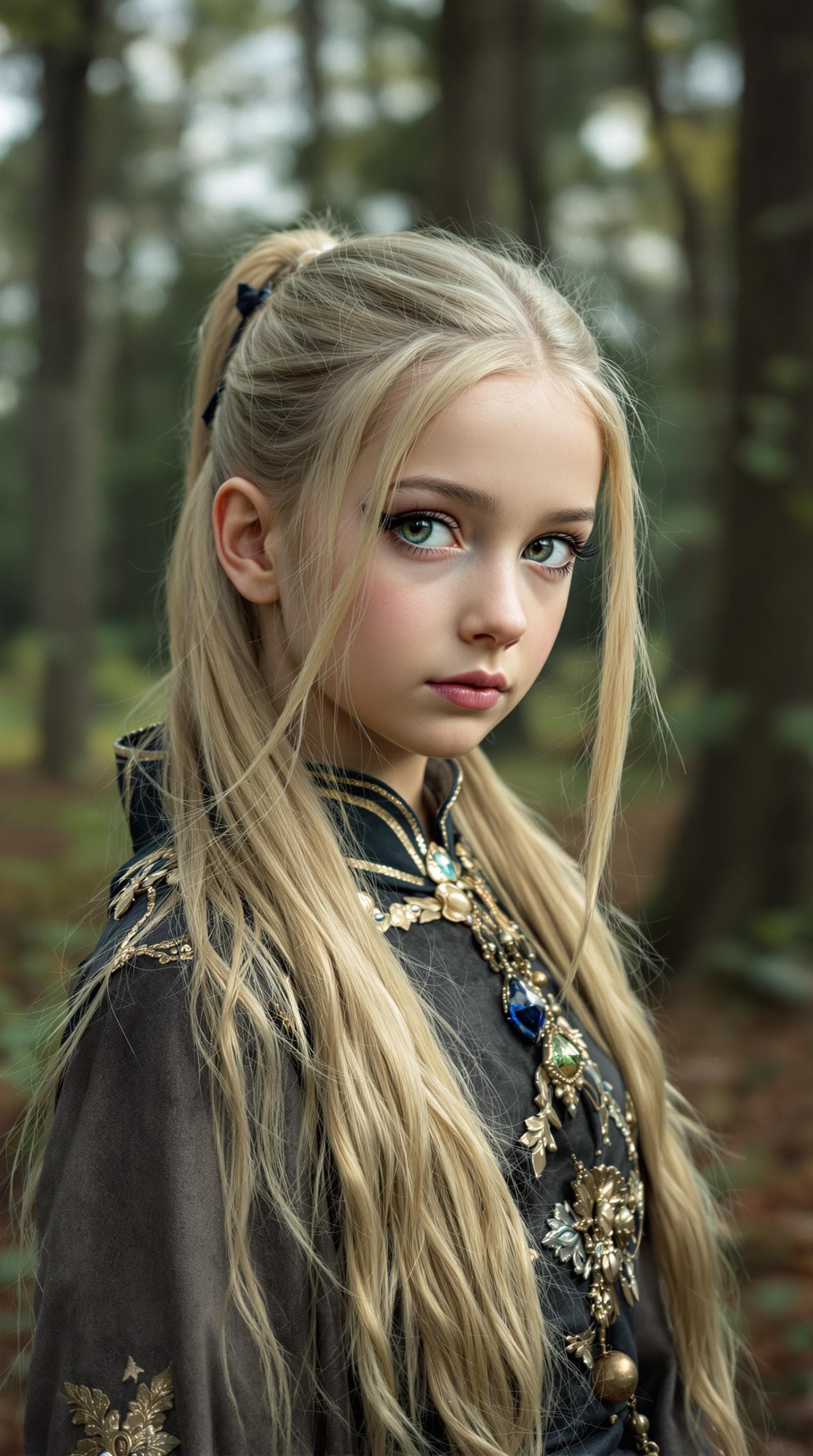 AI generated: A photo realistic of a exceptionally beautiful Ukrainian (age 7) girl (futuristic),(masterpiece), (r...
